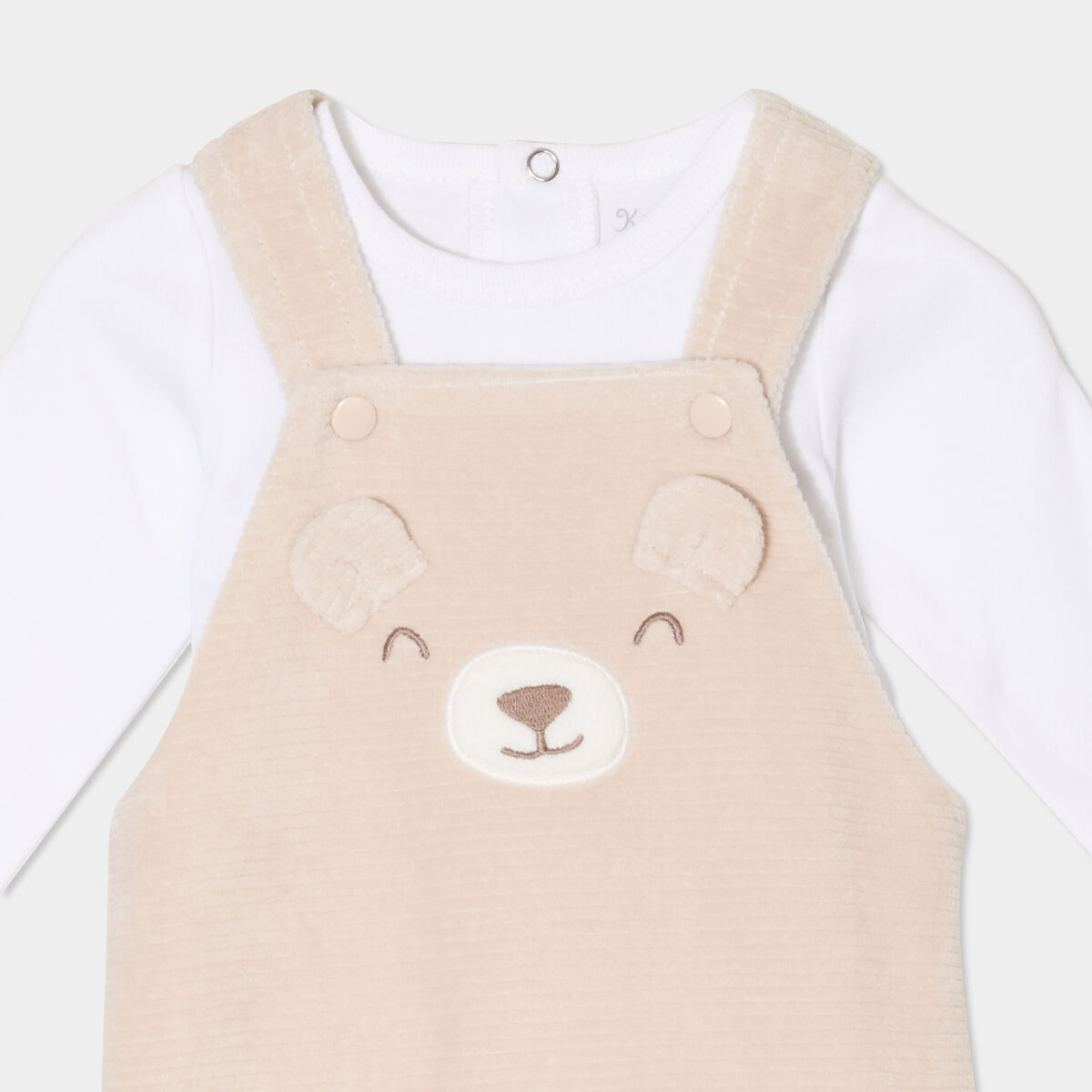 Ensemble t-shirt salopette effet velours beige b&eacute;b&eacute;