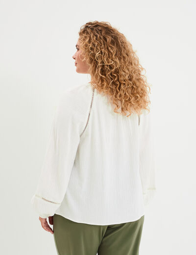 Blouse manches longues gaze de coton blanc femme grande taille