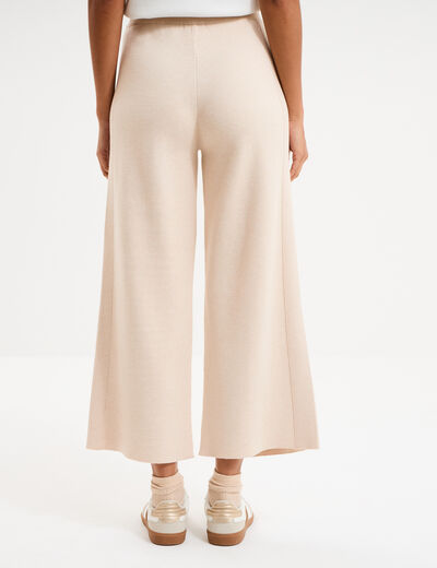 Pantalon tricot taille &eacute;lastiqu&eacute;e beige femme