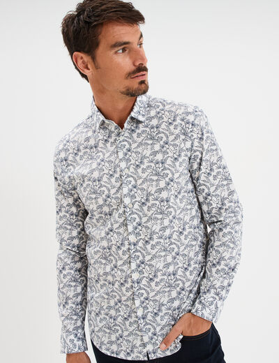 Chemise ajustée col français ecru homme