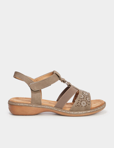 Sandales talons compens&eacute;s vert kaki femme
