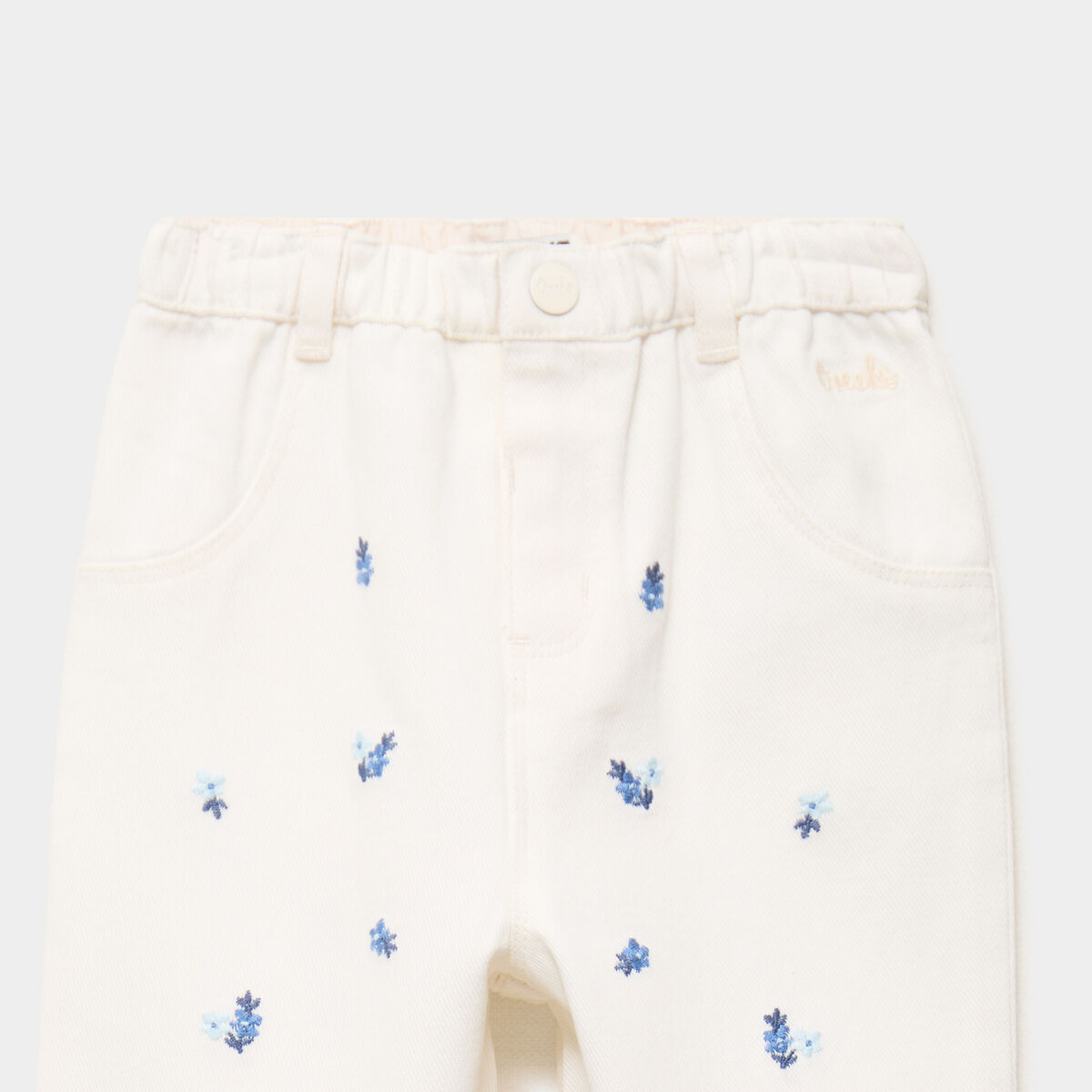Pantalon brod&eacute; taille ajustable coton creme b&eacute;b&eacute; fille