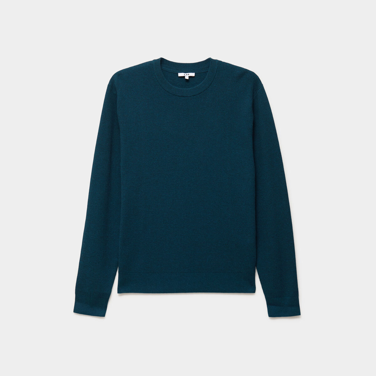 Pull en maille textur&eacute;e col rond bleu canard homme