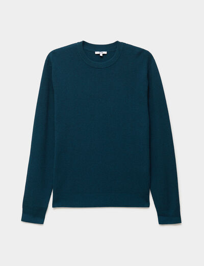 Pull en maille textur&eacute;e col rond bleu canard homme