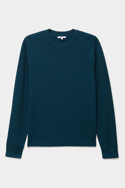 Pull en maille textur&eacute;e col rond bleu canard homme