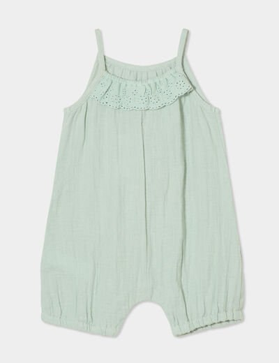 Combinaison bretelles fines gaze coton vert pastel bébé fille