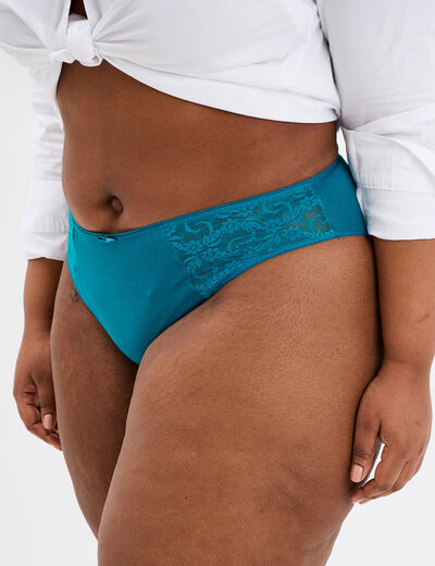 Culotte empiècements dentelle bleu canard femme grande taille