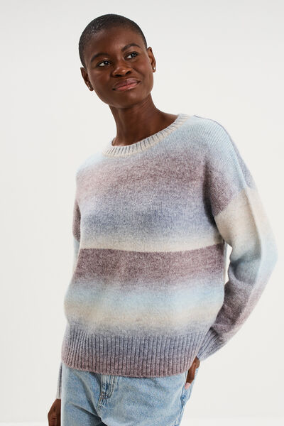 Pull droit col rond manches longues bleu ciel femme