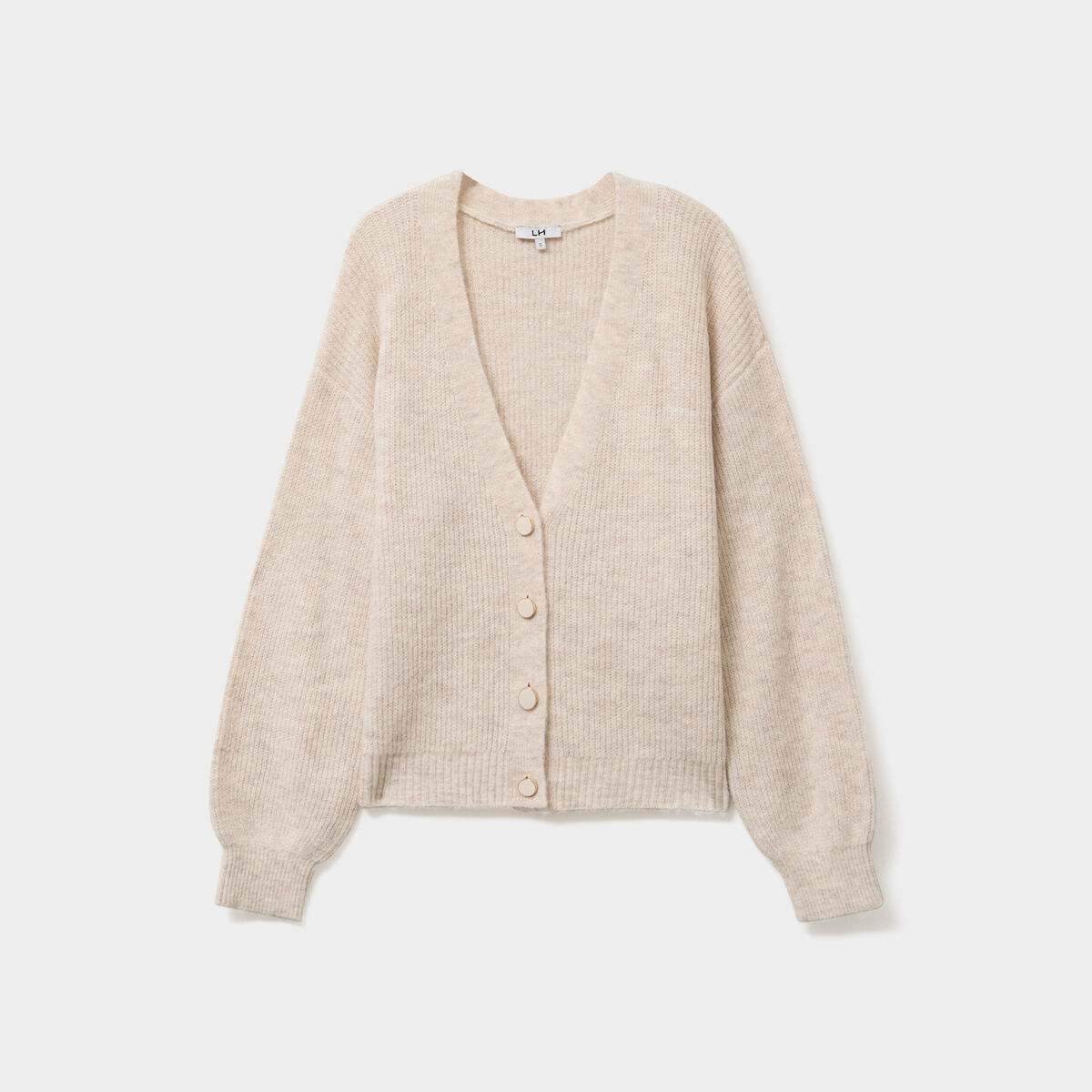 Gilet boutonn&eacute; col en V beige femme