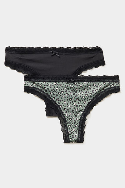 Lot de 2 tangas bords dentelle vert kaki femme