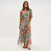 Robe longue bas volants col en V multicolore femme
