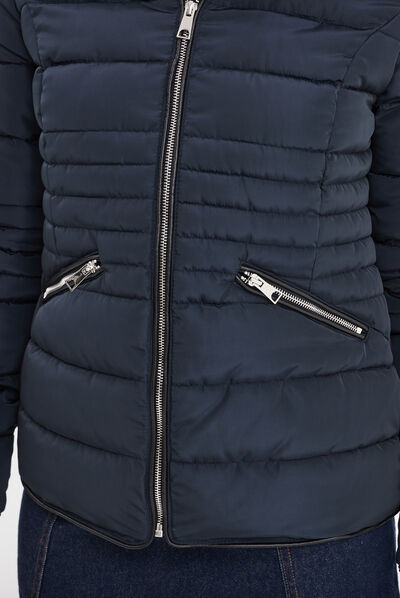 Doudoune courte cintrée à capuche bleu marine femme