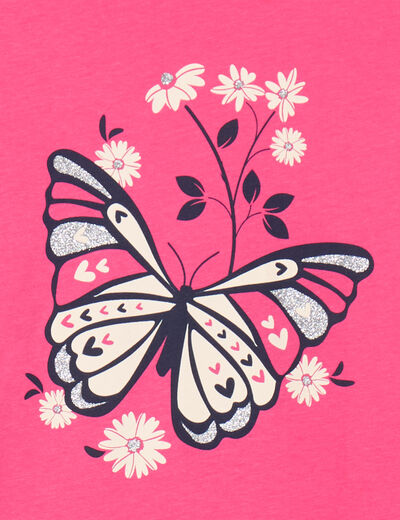 T-shirt col rond manches longues coton rose fushia fille