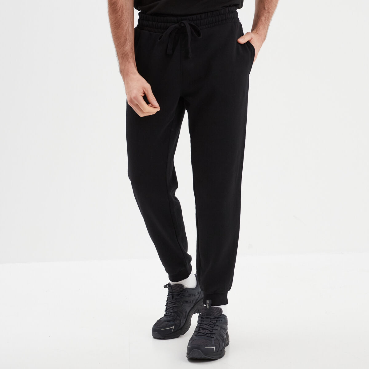 Pantalon jogging droit molleton noir homme