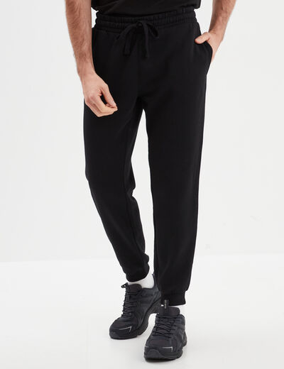 Pantalon jogging droit molleton noir homme