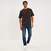 T-shirt col rond coupe relax coton &eacute;pais marron fonc&eacute; homme