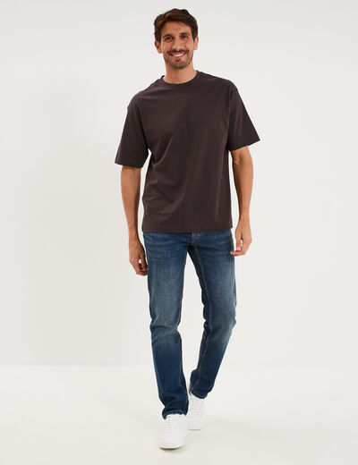 T-shirt col rond coupe relax coton &eacute;pais marron fonc&eacute; homme