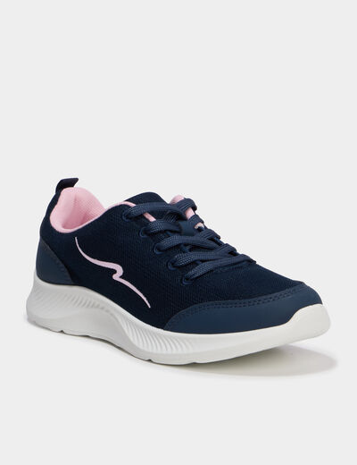 Baskets running &agrave; lacets bleu marine fille