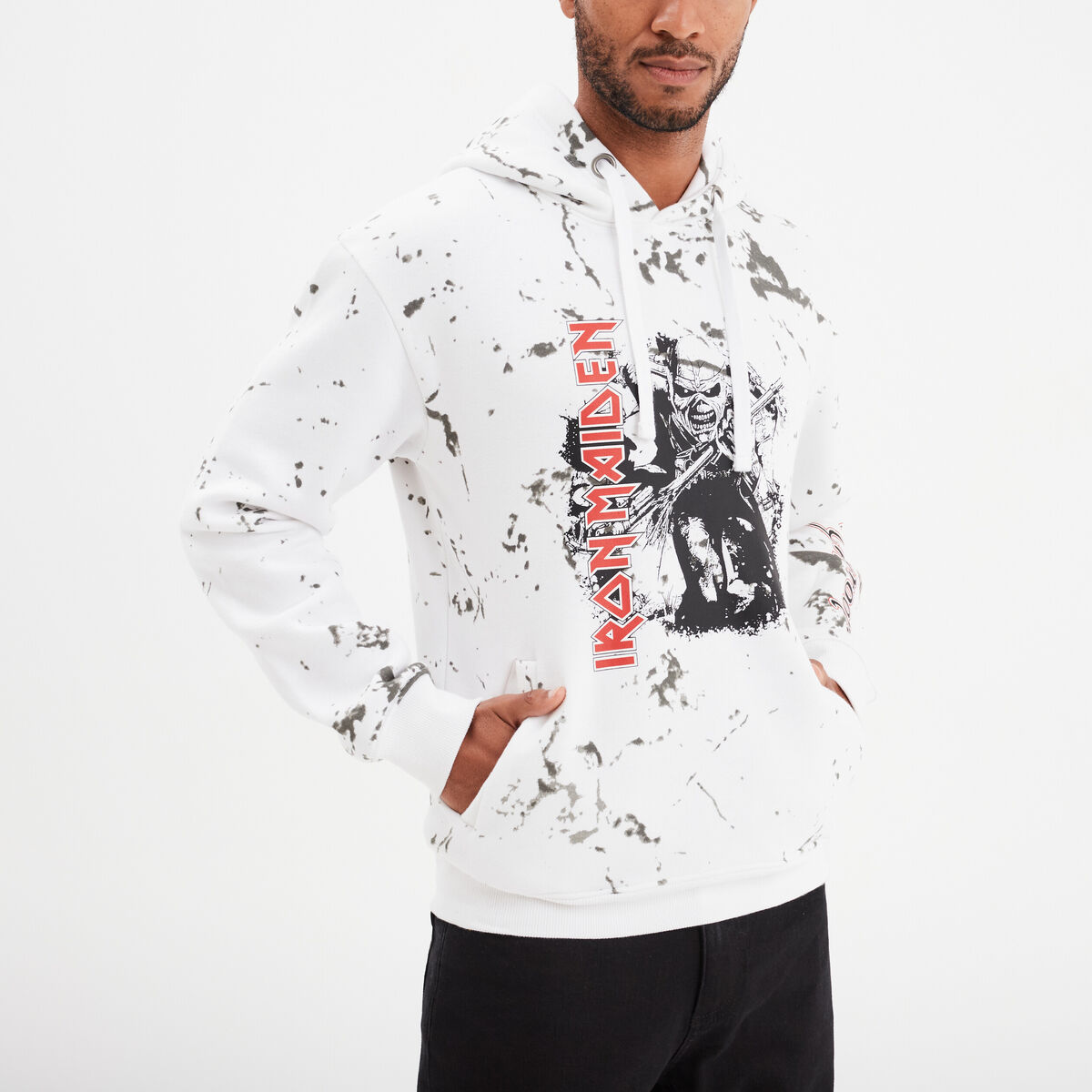 Sweat à capuche hoodie Iron Maiden blanc homme