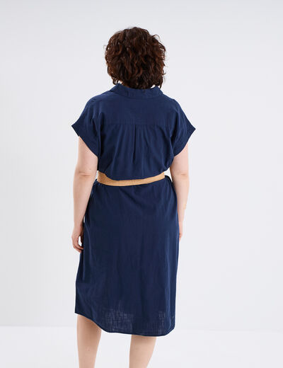 Robe chemise ceinturée coton bleu foncé femme grande taille