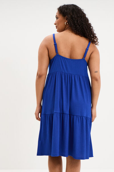 Robe bretelles &agrave; volants longueur genou bleu electrique femme grande taille