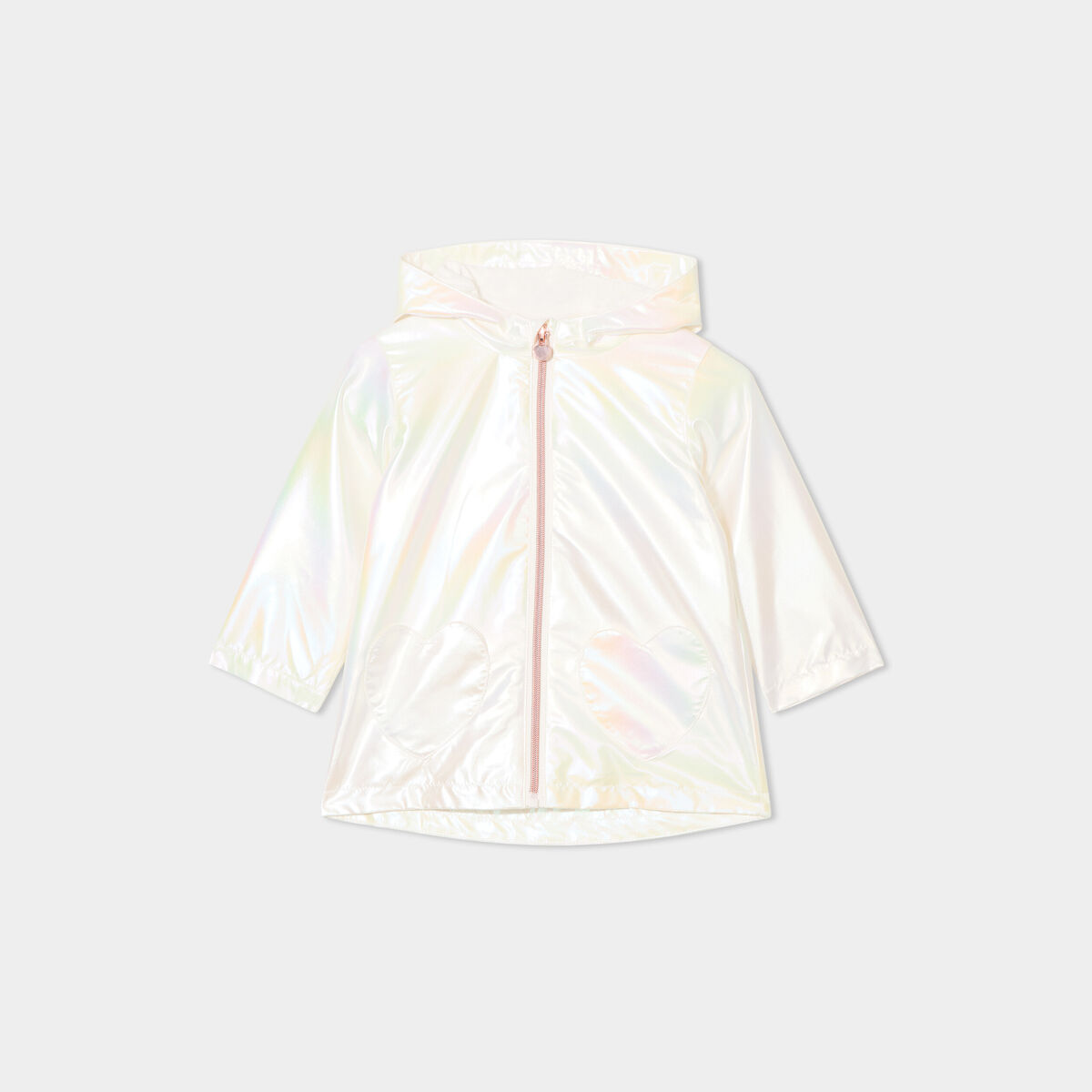 Parka imperm&eacute;able &agrave; capuche m&eacute;tallis&eacute;e ivoire b&eacute;b&eacute; fille