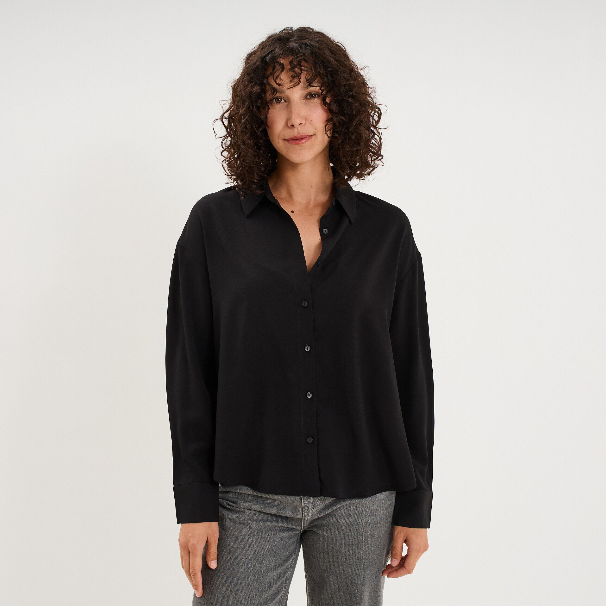 Chemise fluide manches longues noir femme LH
