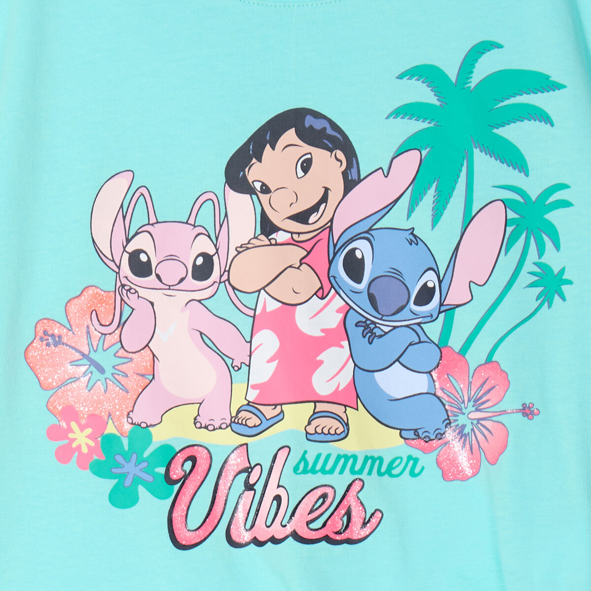 T-shirt détail noeud coton Stitch vert turquoise fille