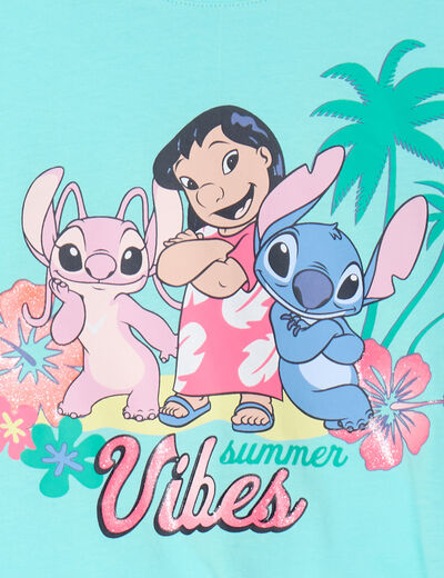 T-shirt détail noeud coton Stitch vert turquoise fille