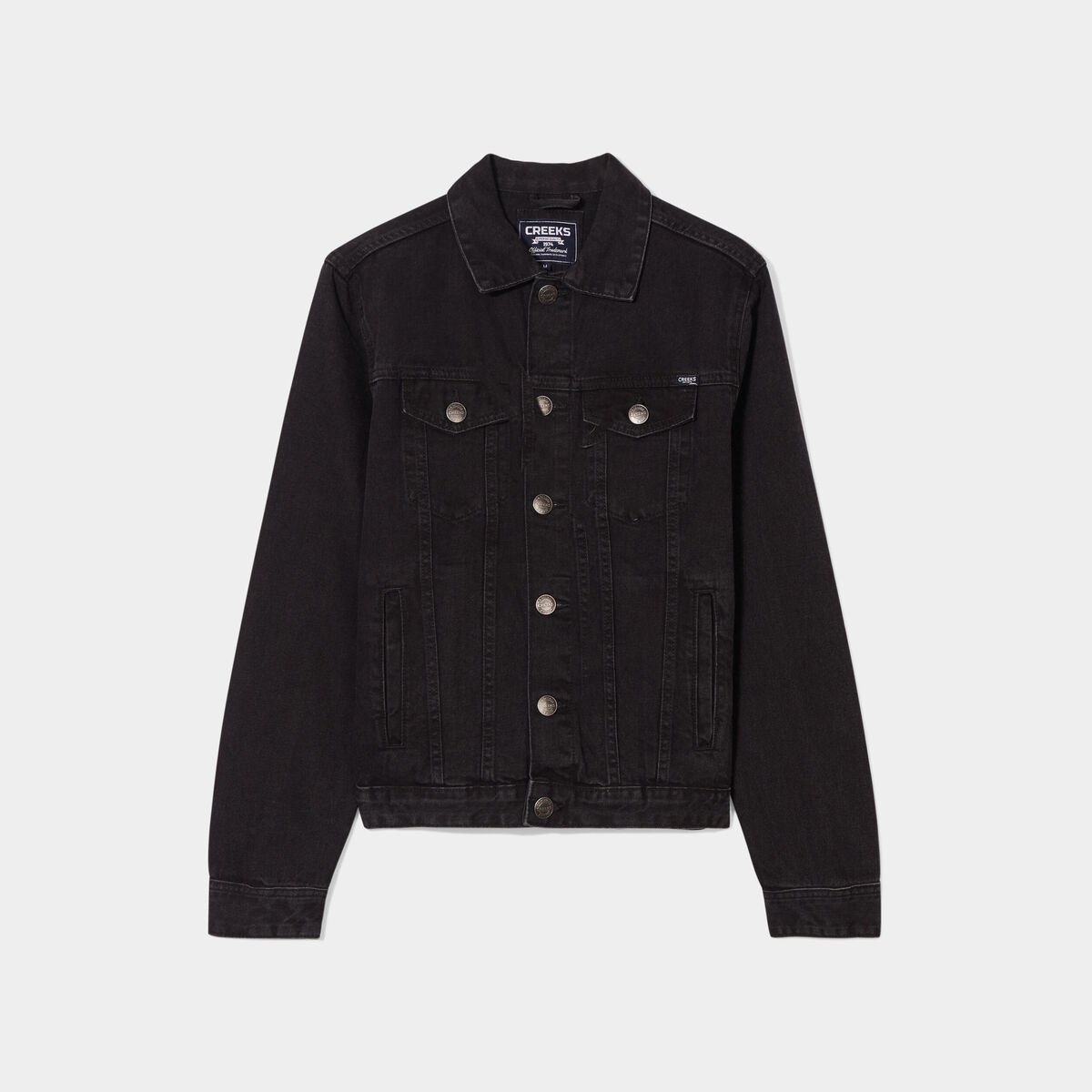 Veste droite boutonnée en jean Creeks denim noir homme