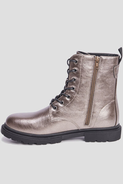 Bottines zippées à lacets gris argent femme