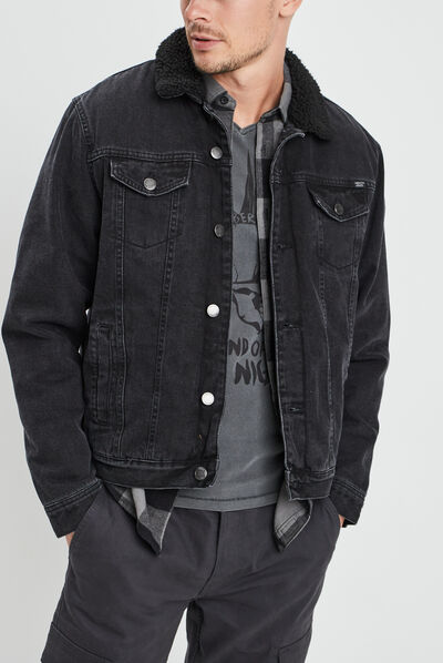 Blouson droit en jean noir homme