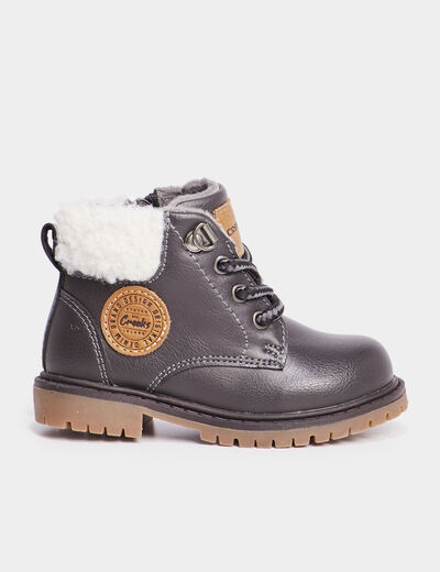 Bottines crantées fourrées zippées gris bébé garçon