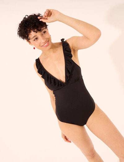 Maillot de bain une pièce volants noir femme