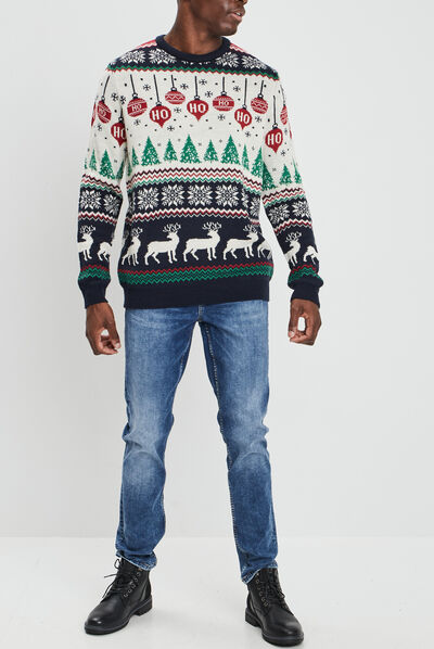 Pull de Noël manches longues multicolore homme