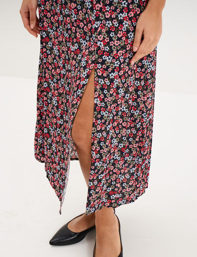 Jupe longue fendue fluide noir femme