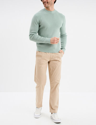 Pull en maille textur&eacute;e col rond vert pastel homme