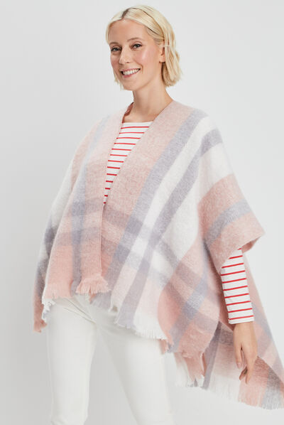Poncho avec franges rose femme