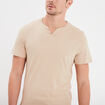 T-shirt manches courtes col tunisien beige homme