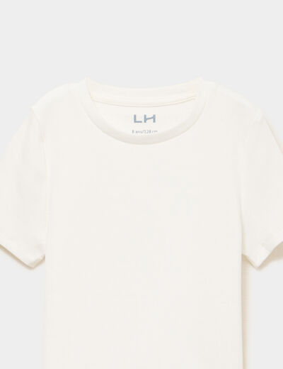 T-shirt col rond manches courtes ivoire fille