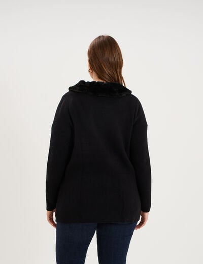 Gilet zipp&eacute; avec col fausse fourrure noir femme grande taille