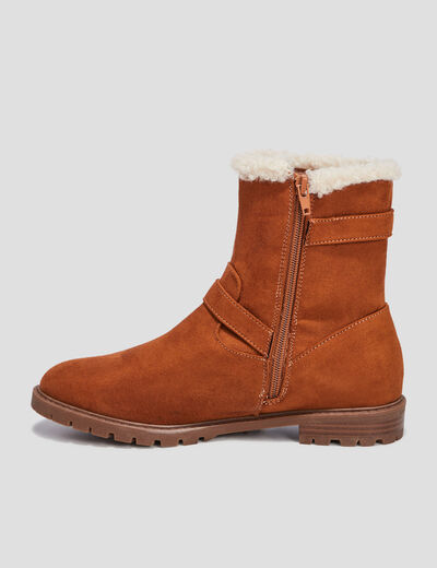 Bottines fourrées avec boucles marron femme