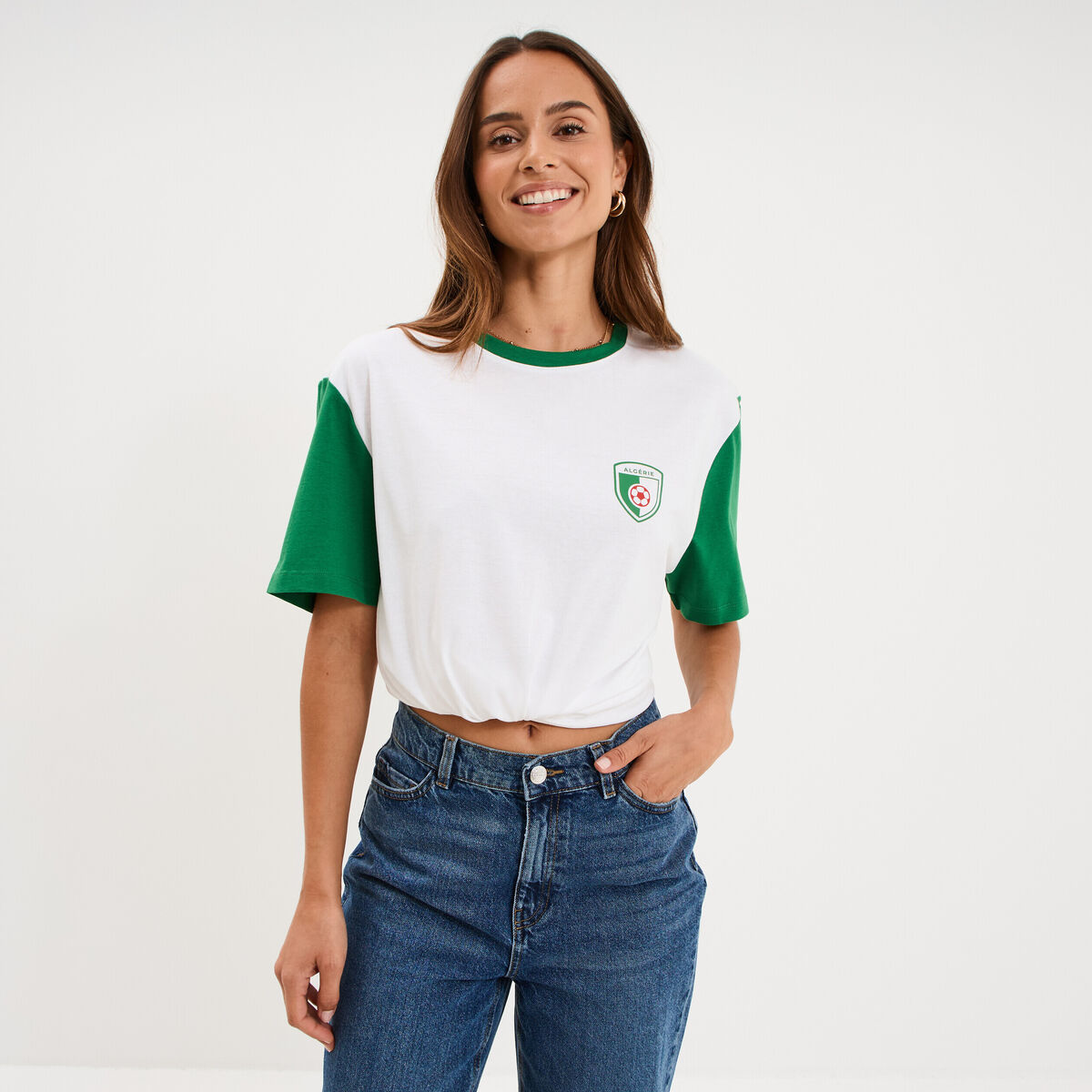 T-shirt maillot de football Alg&eacute;rie blanc mixte
