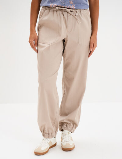 Pantalon droit battle taille élastiquée sable femme