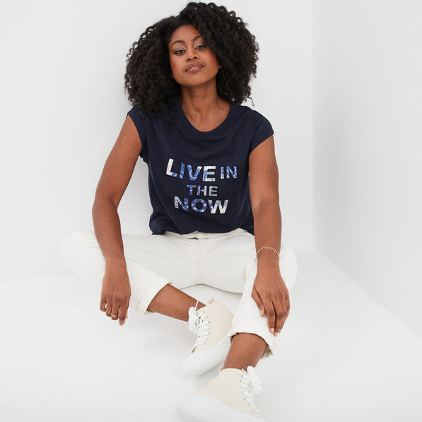 T-shirt col rond manches courtes Creeks bleu marine femme