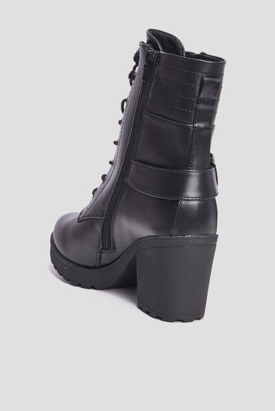 Bottines à talons et lacets noir femme