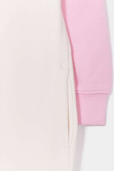 Robe sweat à capuche manches longues creme fille