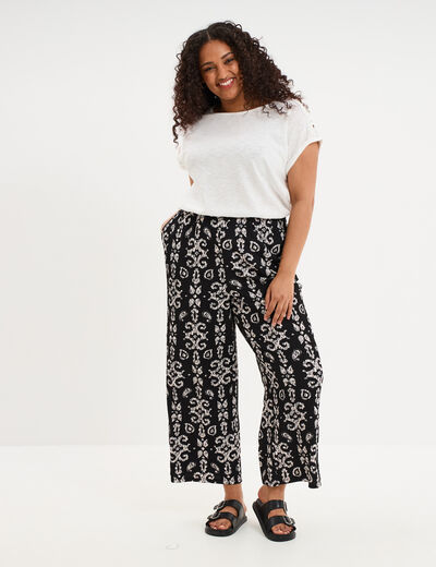 T-shirt &eacute;paules effet macram&eacute; blanc femme grande taille