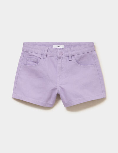 Short droit en coton taille ajustable mauve fille