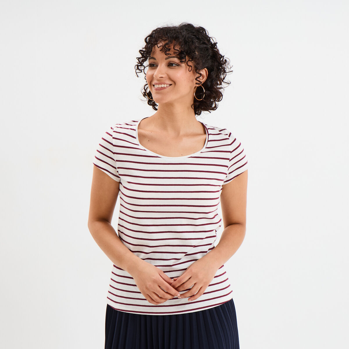 T-shirt rayé manches courtes ecru femme